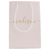 Custom Girly Chic Feminine Gold Script Blush Pink Medium Gift Bag (Front)