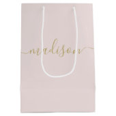 Custom Girly Chic Feminine Gold Script Blush Pink Medium Gift Bag (Back)