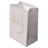 Custom Girly Chic Feminine Gold Script Blush Pink Medium Gift Bag (Back Angled)