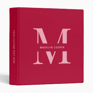 Custom Girly Chic Red Pink Monogram Office School 3 Ring Binder