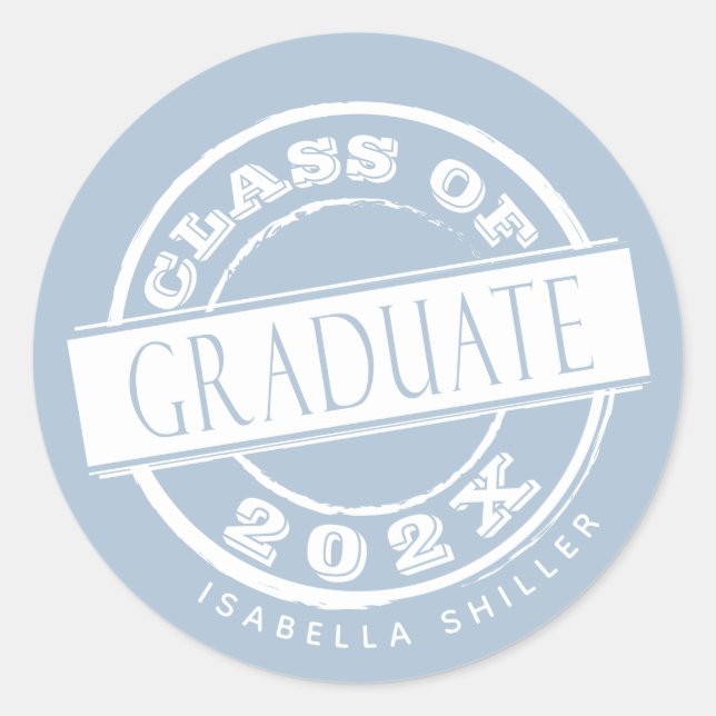 Custom Girly Dusty Blue Graduate  Classic Round Sticker (Front)