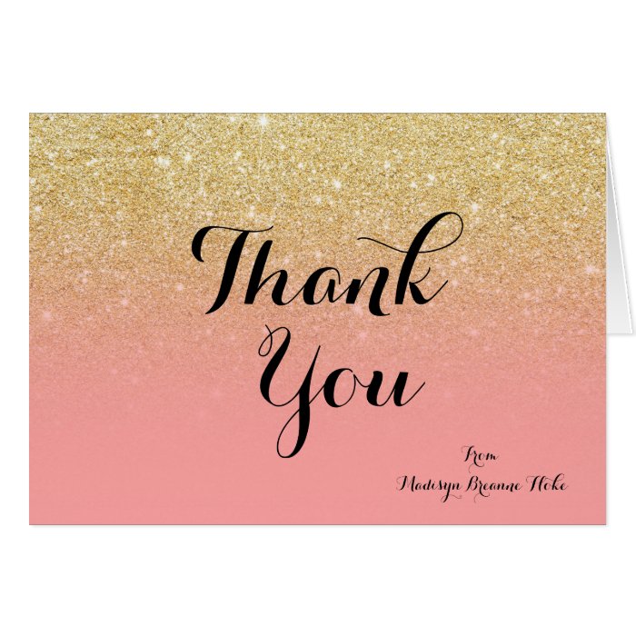 Custom girly faux gold glitter pink thank you 2 card | Zazzle