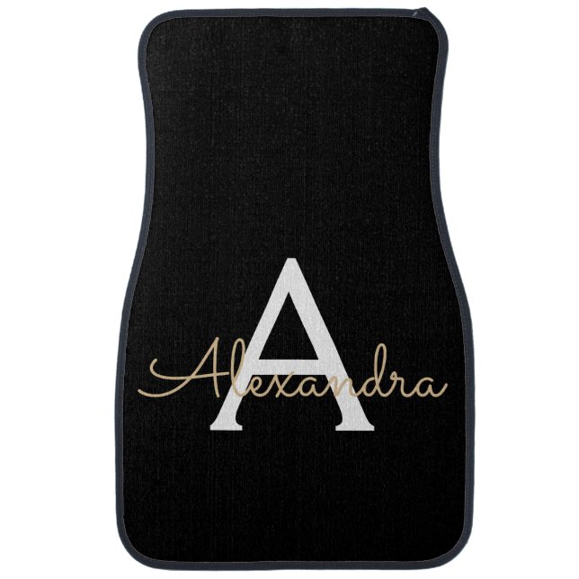 Custom Girly Gold Black Monogram Car Floor Mat (Front)