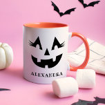 Custom Girly Jack O Lantern Pumpkin Face Halloween Mug<br><div class="desc">Celebrate Halloween in style with this girly custom pumpkin face coffee mug that can personalized with a name. This fun jack o lantern design has a bright toothy grin and fabulous eyelashes!</div>