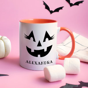 Custom Girly Jack O Lantern Pumpkin Face Halloween Mug