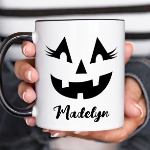 Custom Girly Jack O Lantern Pumpkin Face Halloween Mug
