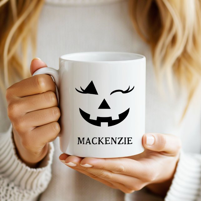 Custom Girly Jack O Lantern Pumpkin Face Halloween Mug (Custom Girly Jack O Lantern Pumpkin Face Halloween Mug)