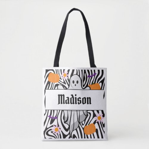 Custom Girly Jack O Lantern Pumpkin Face Halloween Tote Bag