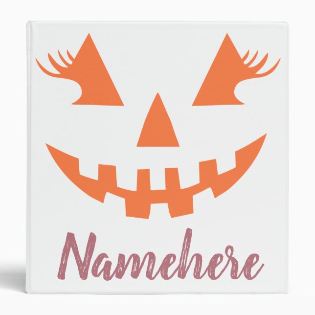 Custom Girly Jack O Lantern Pumpkin Halloween 3 Ring Binder (Front)