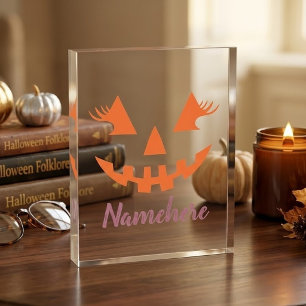 Custom Girly Jack O Lantern Pumpkin Halloween Acrylic Award