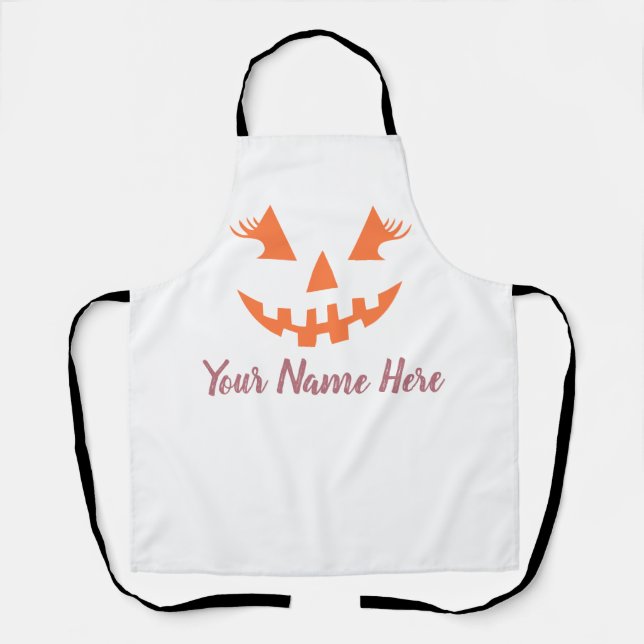 Custom Girly Jack O Lantern Pumpkin Halloween Apron (Front)