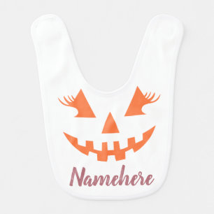 Custom Girly Jack O Lantern Pumpkin Halloween Baby Bib