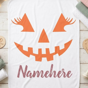 Custom Girly Jack O Lantern Pumpkin Halloween Baby Blanket