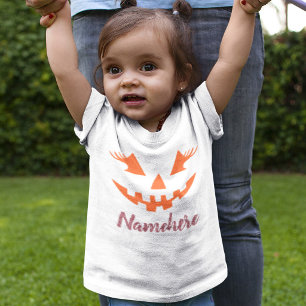 Custom Girly Jack O Lantern Pumpkin Halloween Baby T-Shirt