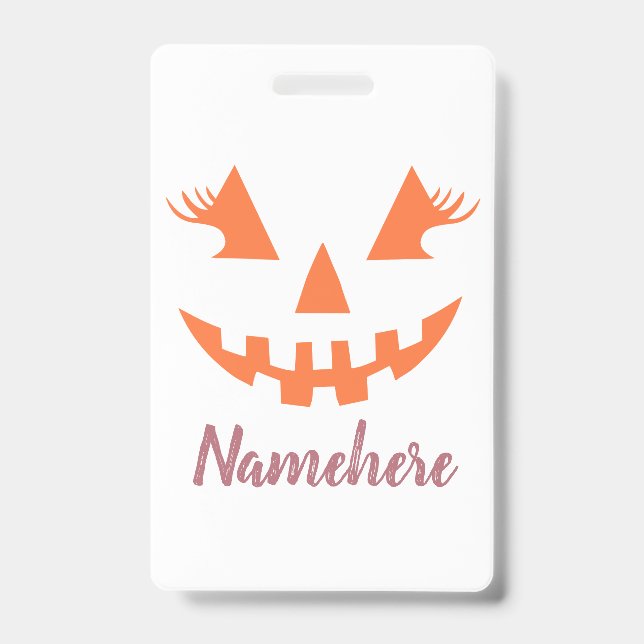 Custom Girly Jack O Lantern Pumpkin Halloween Badge (Front)