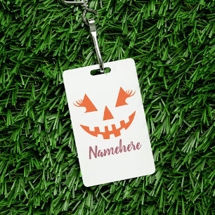 Custom Girly Jack O Lantern Pumpkin Halloween Badge