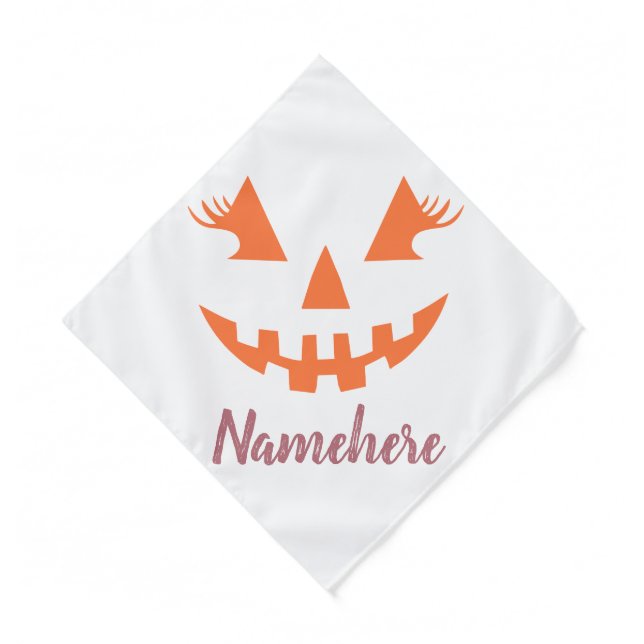Custom Girly Jack O Lantern Pumpkin Halloween Bandana (Front)