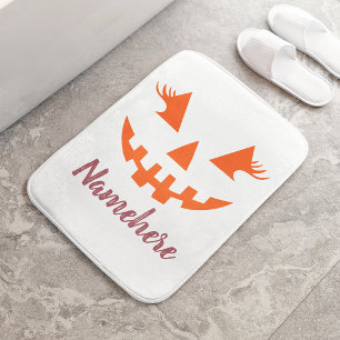 Custom Girly Jack O Lantern Pumpkin Halloween Bath Mat