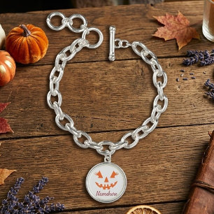 Custom Girly Jack O Lantern Pumpkin Halloween Bracelet