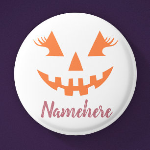 Custom Girly Jack O Lantern Pumpkin Halloween Button