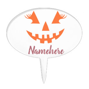 Custom Girly Jack O Lantern Pumpkin Halloween Cake Topper