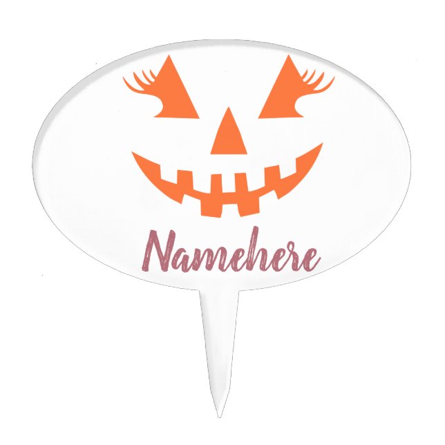 Custom Girly Jack O Lantern Pumpkin Halloween Cake Topper (Front)