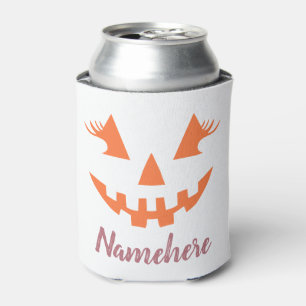 Custom Girly Jack O Lantern Pumpkin Halloween Can Cooler