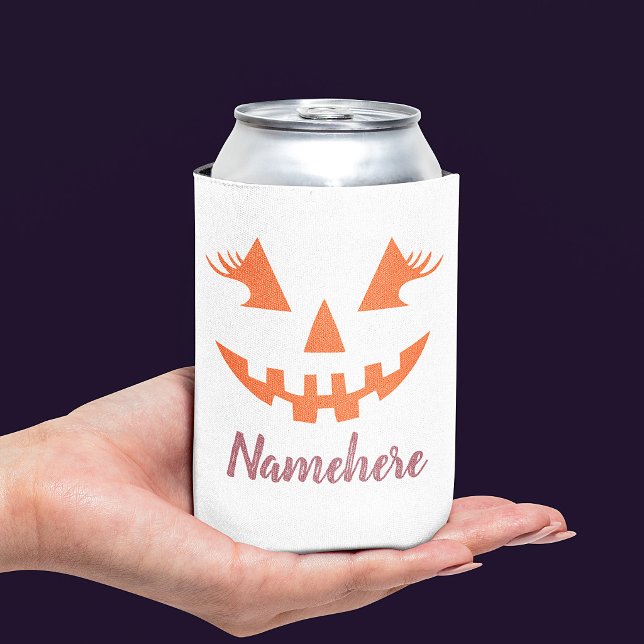 Custom Girly Jack O Lantern Pumpkin Halloween Can Cooler (Creator Uploaded)