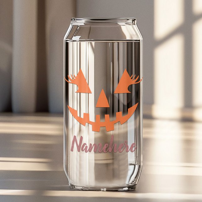 Custom Girly Jack O Lantern Pumpkin Halloween Can Glass (Creator Uploaded)