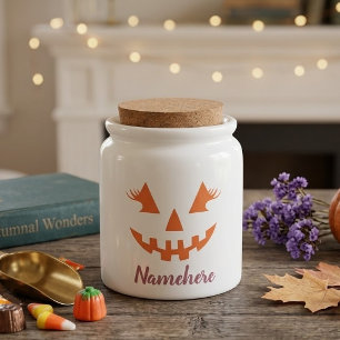 Custom Girly Jack O Lantern Pumpkin Halloween Candy Jar
