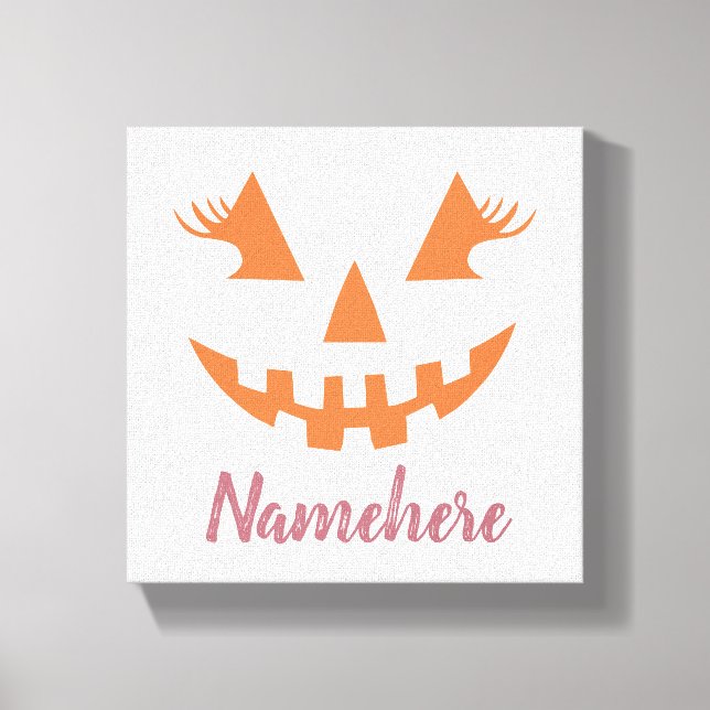Custom Girly Jack O Lantern Pumpkin Halloween Canvas Print (Front)