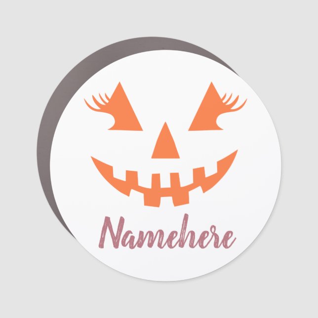 Custom Girly Jack O Lantern Pumpkin Halloween Car Magnet (Front)