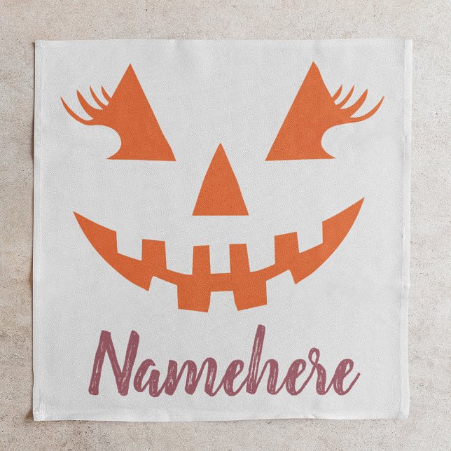 Custom Girly Jack O Lantern Pumpkin Halloween Cloth Napkin (Creator Uploaded)