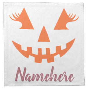 Custom Girly Jack O Lantern Pumpkin Halloween Cloth Napkin