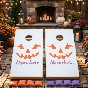 Custom Girly Jack O Lantern Pumpkin Halloween Cornhole Set