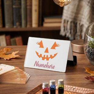 Custom Girly Jack O Lantern Pumpkin Halloween Desk Business Card Holder