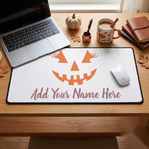 Custom Girly Jack O Lantern Pumpkin Halloween Desk Mat