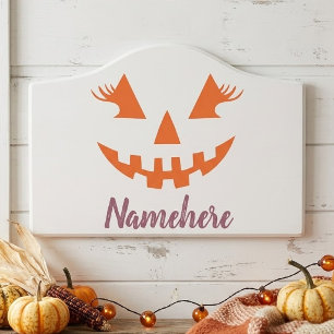 Custom Girly Jack O Lantern Pumpkin Halloween Door Sign