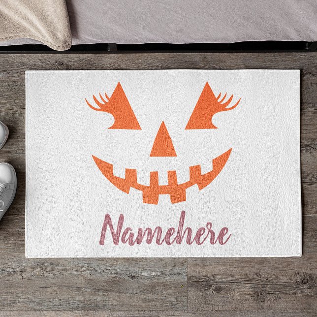 Custom Girly Jack O Lantern Pumpkin Halloween Doormat (Creator Uploaded)