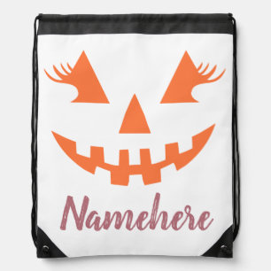 Custom Girly Jack O Lantern Pumpkin Halloween Drawstring Bag