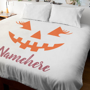 Custom Girly Jack O Lantern Pumpkin Halloween Duvet Cover