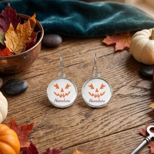 Custom Girly Jack O Lantern Pumpkin Halloween Earrings