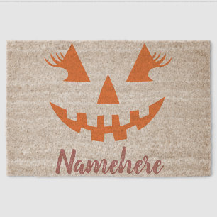 Custom Girly Jack O Lantern Pumpkin Halloween Fiber Doormat