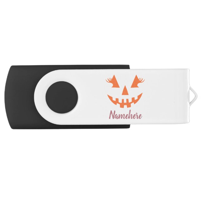 Custom Girly Jack O Lantern Pumpkin Halloween Flash Drive (Front)