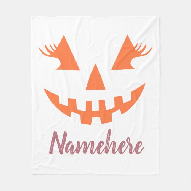 Custom Girly Jack O Lantern Pumpkin Halloween Fleece Blanket (Front)