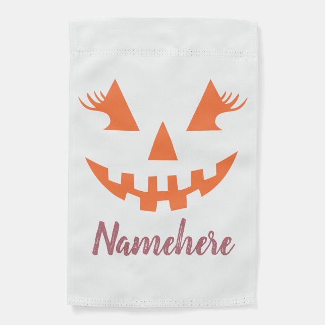 Custom Girly Jack O Lantern Pumpkin Halloween Garden Flag (Front)