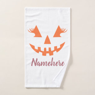 Custom Girly Jack O Lantern Pumpkin Halloween Hand Towel