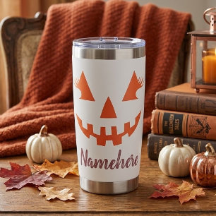 Custom Girly Jack O Lantern Pumpkin Halloween Insulated Tumbler