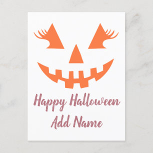 Custom Girly Jack O Lantern Pumpkin Halloween Invitation Postcard
