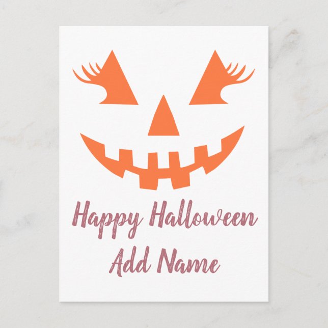 Custom Girly Jack O Lantern Pumpkin Halloween Invitation Postcard (Front)